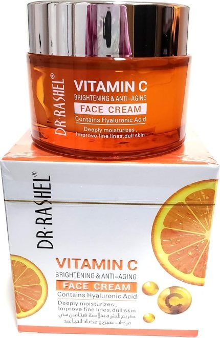 Dr Rashel Vitamin C Face Cream - Hyaluronic Acid , Anti Aging and Collagen Moisturizer - 1.76 oz + 1 Pcs of Collagen Crystal Lip Mask Strawberry